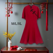 Vestido largo hasta la rodilla para mujer, vestido midi Cheongsam mejorado con cuello alto,