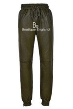 Para Hombres Nuevo Verde Oliva Napa Moda Celebridad Pantalones Cuero Jogging Parte Inferior 3040