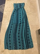 Sexy Maxi Vestido Sin Tirantes Verde Azulado HAWAII Para Mujer S Falta Cinturón