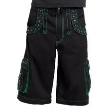 Pantalones cortos/pantalones cortos de viaje Cyber Punk hechos a mano verdes/negros para hombre