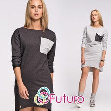 Mini vestido asimétrico para mujer con bolsillo manga larga túnica tallas 8-14 FA474
