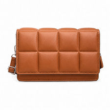 Bolso Bandolera Para Mujer Acolchado Coñac Cuero Sintético Cartera de Hombro