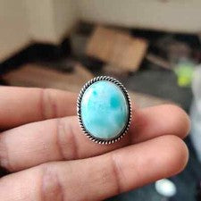 Anillo de piedras preciosas Larimar de plata de ley 925 bonito anillo de diseñador todas las tallas MK*