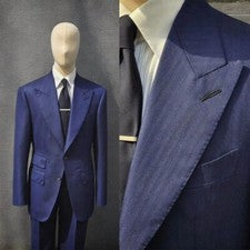 Trajes de espiga azul para hombre 2 piezas trajes de solapa ancha de ajuste regular 42r 44r 46r 48r