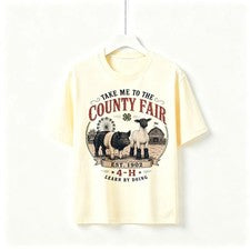Camiseta Retro Farm Livestock County Fair 4-H Unisex Algodón Envejecido