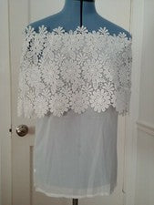 Camiseta para mujer blanca tejida corte floral gráfico moda top camiseta blusa hombro