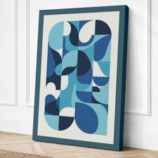 Impresión en lienzo Art Deco ritmo geométrico azul arte de pared decoración del hogar listo para colgar