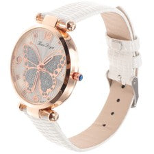 Reloj informal de moda con diseño de esfera de mariposas de oro rosa para damas