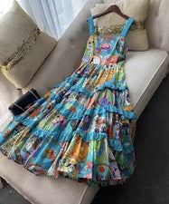 Verano Moda Vacaciones Cascada Volantes Pastel Vestido Para Mujer Espaguetis