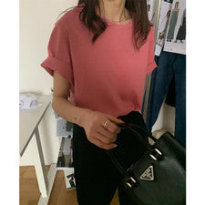 Conjunto de camiseta de manga corta de algodón con cuello redondo de moda para mujer