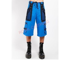 "Pantalón azul adornado con cadena cibernética gótica artesanal único para hombre-rebelde con estilo"