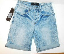KOLLAR Premium Jeans Cuffed Shorts Acid Wash Dark Blue Button Fly Mens sz 28 New