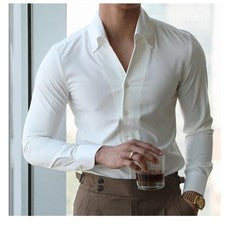 Otoño Nueva Camisa Estilo Italiano Cuello Para Hombre Jóvenes Informal Moda Solapa Ajustada