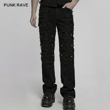 Punk Rave Hombres Negro Gótico Punk Envejecido Suelto Pantalones Rectos Pantalones Informales