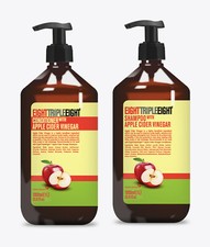 Set de cuidado del cabello con vinagre de sidra de manzana EightTripleEight - Champú de 1 L y acondicionador de 1 L