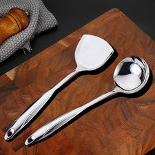 Juego de utensilios de cocina de acero inoxidable cuchara y espátula para uso resistente al calor