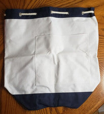 Bolso de Playa Topper de Lona con Correa de Transporte de Cuerda y Bolsa Frontal Blanco y Azul Marino 16.5x15x8"