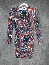 Moda Nova Terciopelo Remolino Mini Vestido Para Mujer Talla S Verde Azulado Naranja Manga Larga Nuevo con Etiquetas