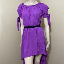 Vestido informal de verano asimétrico elástico cintura talla L de poliéster violeta para mujer