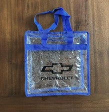 Bolso de Mano CHEVROLET Transparente con Correas Azules 101/2” x 101/2” x 4 1/2”, Nuevo