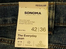 Pantalones de mezclilla Sonoma grandes y altos para hombre 42 W 32" en 12" tiro 7" apertura de pierna 5 bolsillos azul