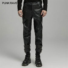Pantalones informales de motocicleta PUNK RAVE negros góticos punk con cremallera calce con paneles para hombre