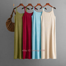 Vestido de punto con tirantes simple de color liso suelto informal de moda de verano para mujer