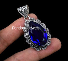 Colgante de joyería de plata de ley 925 hecho a mano con piedras preciosas de tanzanita azul bohemia