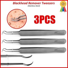 Juego de 3 Pinzas Curvas Removedor de Espinillas Extractor de Espinillas Herramienta para Manchas de Acné