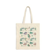 Bolso de Mano Criaturas Marinas Submarinas 100% Algodón | Sirena Caballito de Mar Patrón Océano