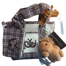 Bolso de Mano de Lona Bordado Bolsa de Caballo Bufanda Dije Clip de Pelo de Caballo Nuevo con Etiquetas