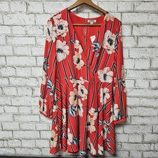 Nuevo con etiquetas Vestido Express Para Mujer Rojo Floral Manga Larga Talla L Estilo Envolvente Top