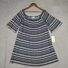Mini Vestido Rewind Para Mujer 2XL Azul Marino Blanco Rayas Calado Fuera del Hombro Nuevo con Etiquetas