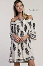 Nuevo VESTIDO TÚNICA GITANA BOHO CHIC HOMBRO DESCUBIERTO FLORAL NEGRO Y MARFIL PARA MUJER S M