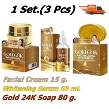 Set Gold 24K Crema Facial Blanqueadora Anti-Melasma + Precioso Suero para Piel + Jabón Puro