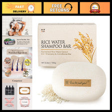 Barra de champú para el crecimiento del cabello con agua de arroz fermentada, acondicionador 2 en 1, equilibrio de pH