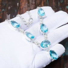 Collar de joyas de plata de ley 925 hecho a mano con piedras preciosas de topacio azul suizo regalos