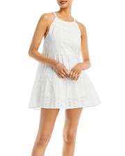 Mini Vestido Corto Aqua Para Mujer Algodón Ojales Blanco S