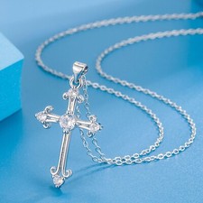 Hermosa cadena colgante de cruz de cristal de plata de ley 925 para mujeres niñas joyas