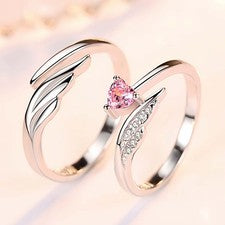 Anillo de plata de ley 925 ajustable con ala de ángel corazón de cristal para mujer y hombre joyería