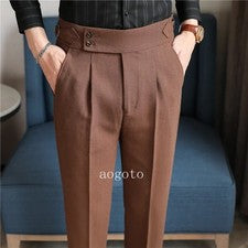 Pantalones informales de cintura alta estilo británico para hombre cintura vestido social pantalones formales