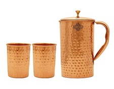 Jarra De Cobre Con 2 Vasos Diseño Martillado Utensilios De Cocina