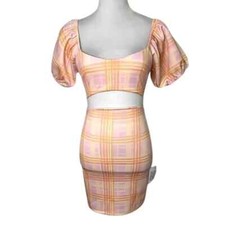 Minivestido recortado manga abullonada estampado a cuadros multicolor 12 de ASOS para mujer NUEVO