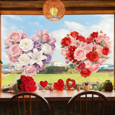 Pegatina de ventana floral corazón rosa 2 piezas adhesiva estática 1 juego para decoración del hogar