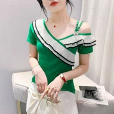 Moda Mujeres Camisetas Ajustadas Prendas para el torso Blusas Coreanas Verano Informales Camisas Fiesta