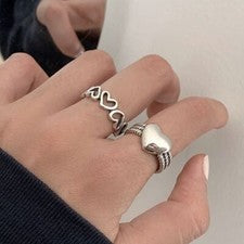 Anillo de plata de ley 925 vintage ajustable en corazón de moda para mujeres niñas joyas