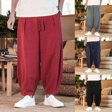 Pantalones holgados de lino holgados holgados para hombre cómodos informales estilo harén pantalones pantalones