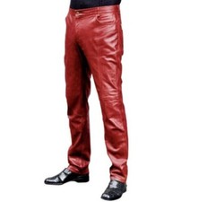 Pantalones de cuero de vaca genuino para hombre Pantalones de color rojo Informales Estilo motociclista