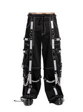 Pantalón Reflectante Hilos Góticos Hombre Negro Punk Hebilla Cremalleras Cadena Correa Pantalones