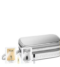 NUEVO CON ETIQUETAS {Paco Rabanne} Bolsa Metálica Plateada Bolsa de Viaje Estuche de Tocador Muñequera + Bonus